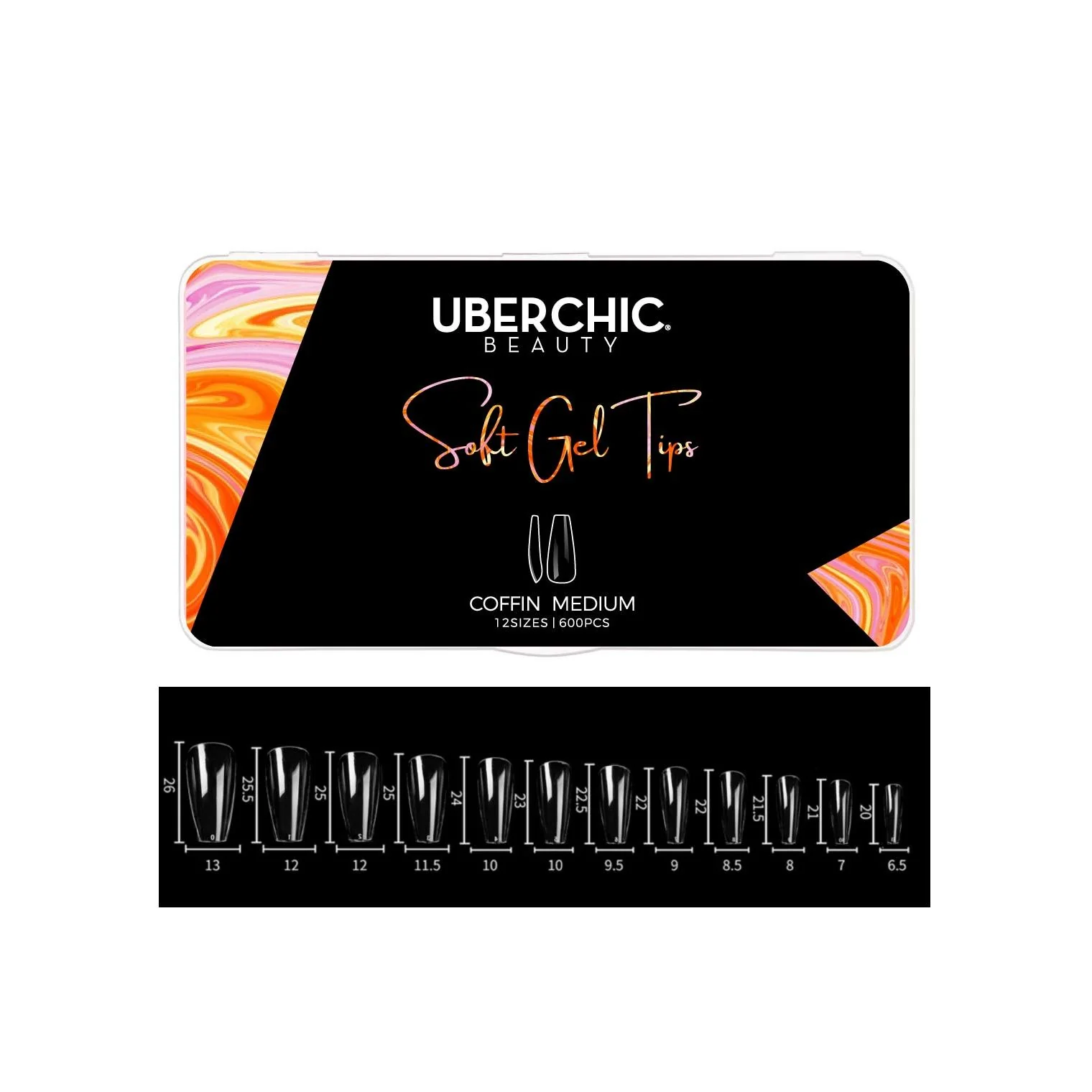 600 Soft Gel Tips: Coffin - Medium - Image 2