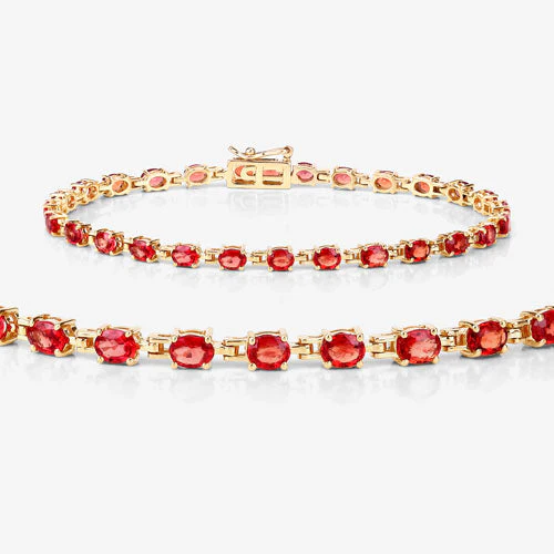 7.00 Carat Genuine Orange Sapphire 14K Yellow Gold Bracelet - Image 7