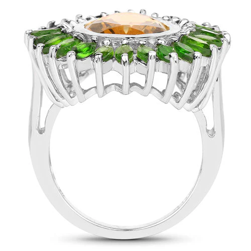 7.02 Carat Genuine Citrine and Chrome Diopside .925 Sterling Silver Ring - Image 6