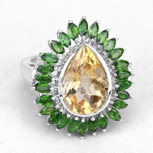 7.02 Carat Genuine Citrine and Chrome Diopside .925 Sterling Silver Ring - Image 9