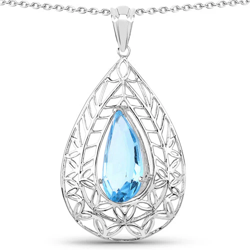 7.20 Carat Genuine Swiss Blue Topaz .925 Sterling Silver Pendant - Image 3