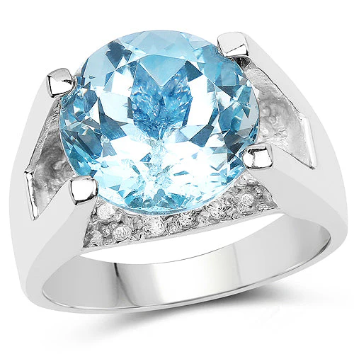 7.21 Carat Genuine Blue Topaz and White Cubic Zirconia .925 Sterling Silver Ring - Image 5
