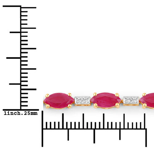 7.22 Carat Genuine Ruby and White Diamond 14K Yellow Gold Bracelet - Image 3