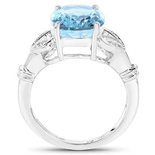 7.29 Carat Genuine Swiss Blue Topaz & White Topaz .925 Sterling Silver Ring - Image 3