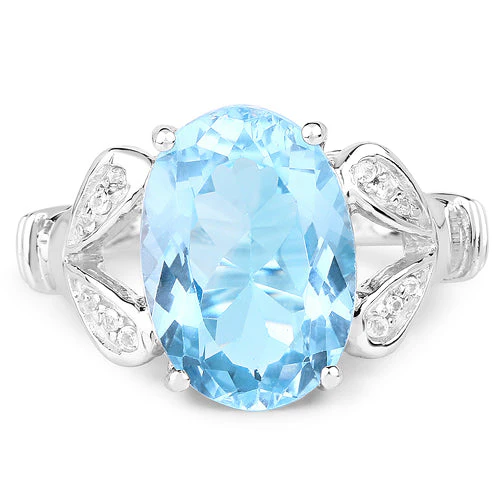 7.29 Carat Genuine Swiss Blue Topaz & White Topaz .925 Sterling Silver Ring - Image 4