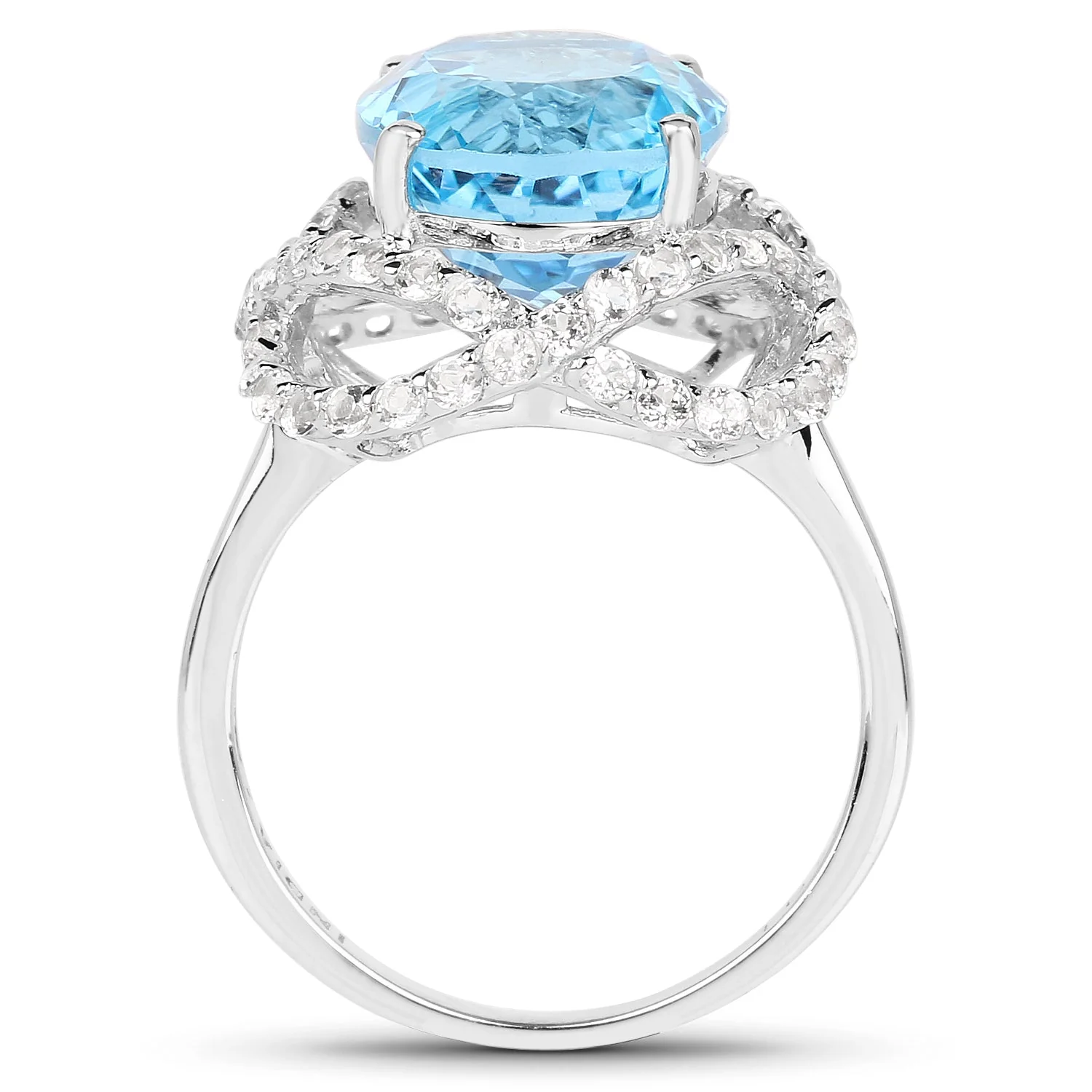 7.32 Carat Genuine Swiss Blue Topaz & White Topaz .925 Sterling Silver Ring - Image 2
