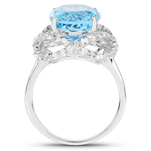 7.32 Carat Genuine Swiss Blue Topaz & White Topaz .925 Sterling Silver Ring - Image 5