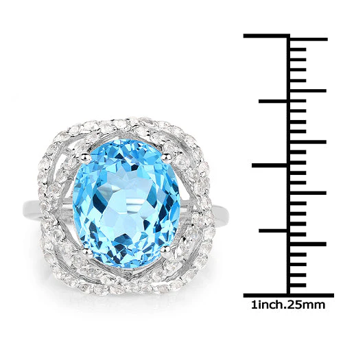 7.32 Carat Genuine Swiss Blue Topaz & White Topaz .925 Sterling Silver Ring - Image 6