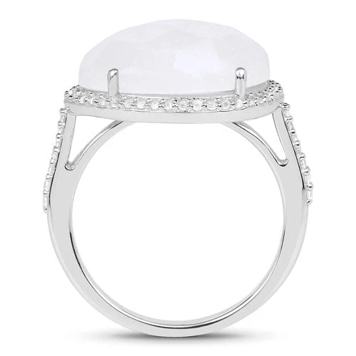 7.33 Carat Genuine White Rainbow Moonstone And White Topaz .925 Sterling Silver Ring - Image 5
