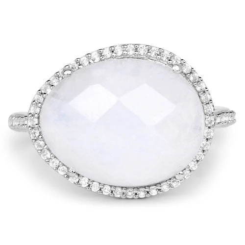 7.33 Carat Genuine White Rainbow Moonstone And White Topaz .925 Sterling Silver Ring - Image 6