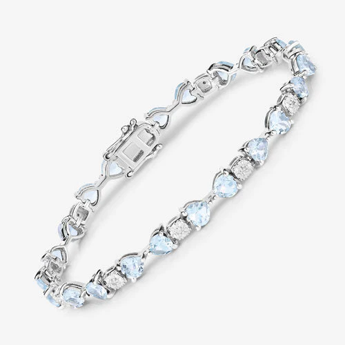 7.36 Carat Genuine Aquamarine and White Diamond .925 Sterling Silver Bracelet - Image 10