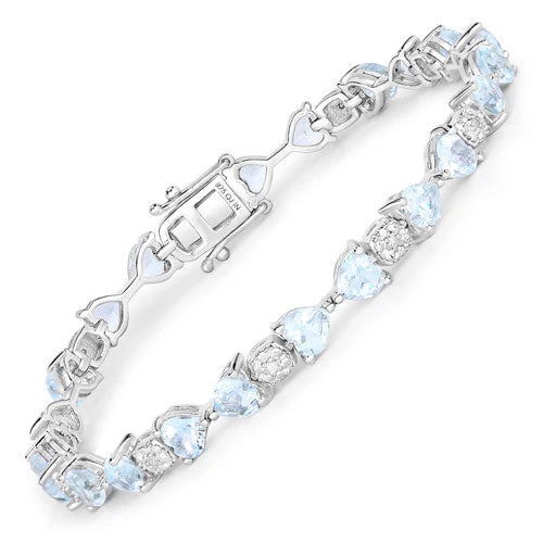 7.36 Carat Genuine Aquamarine and White Diamond .925 Sterling Silver Bracelet - Image 4