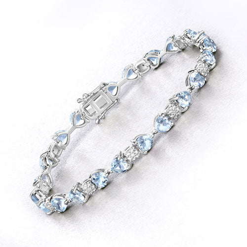 7.36 Carat Genuine Aquamarine and White Diamond .925 Sterling Silver Bracelet - Image 7