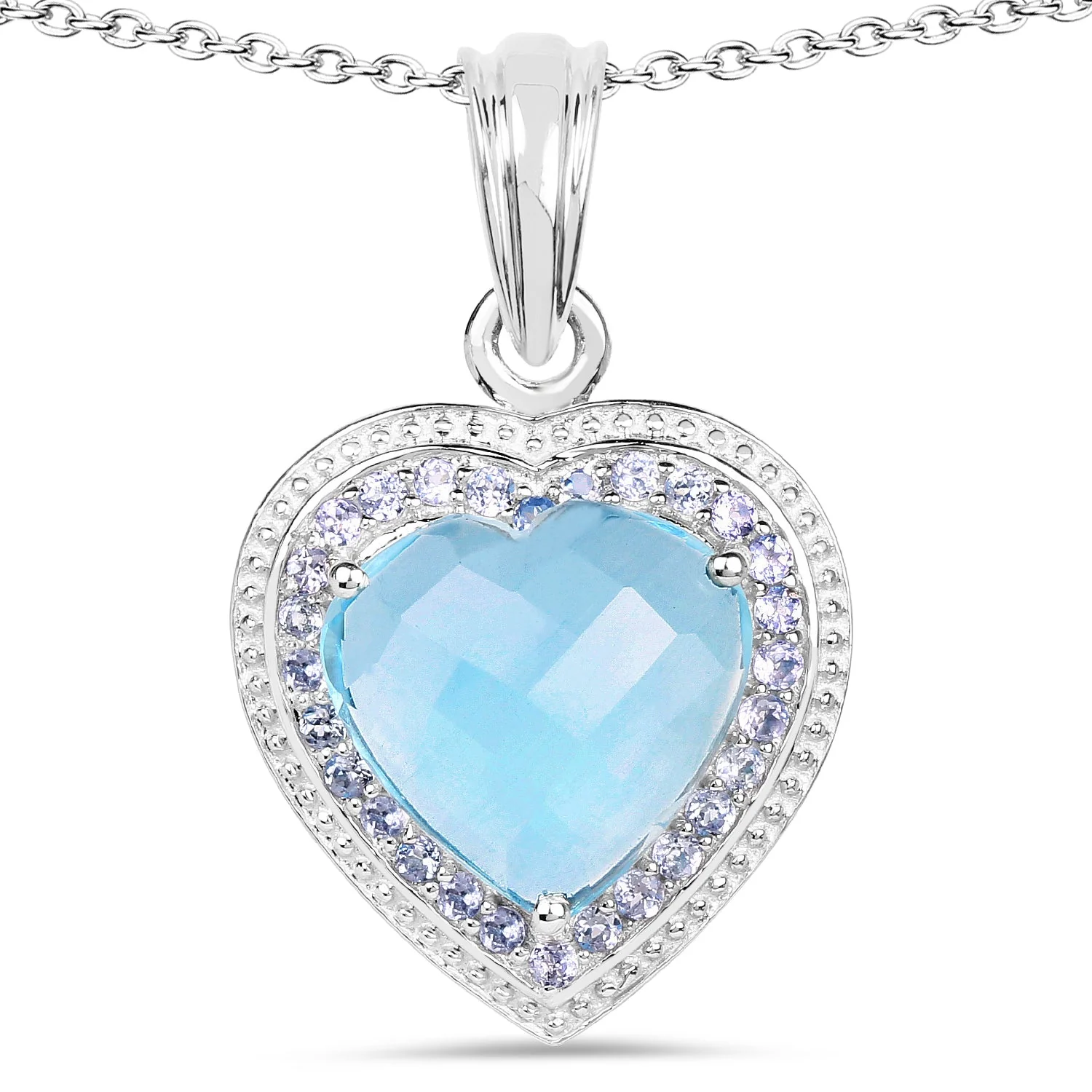 7.36 Carat Genuine Blue Topaz and Tanzanite .925 Sterling Silver Pendant - Image 2