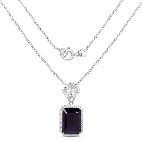 7.37 Carat Genuine Amethyst and White Zircon .925 Sterling Silver Pendant - Image 4