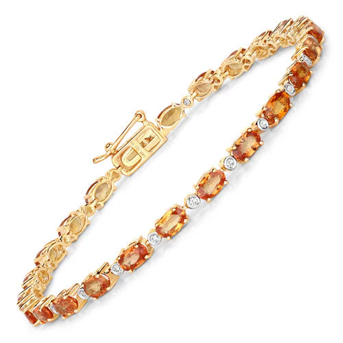7.39 Carat Genuine Orange Sapphire and White Diamond 14K Yellow Gold Bracelet - Image 2