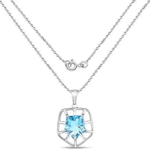 7.60 Carat Genuine Blue Topaz .925 Sterling Silver Pendant - Image 4