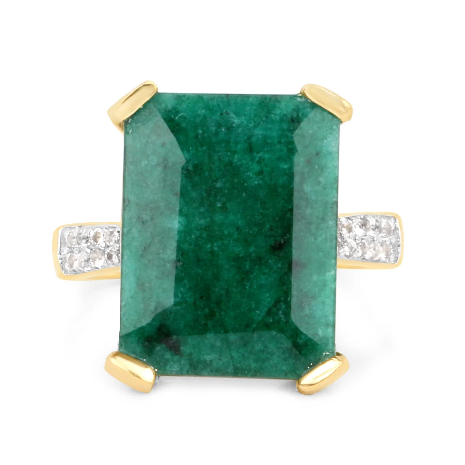 7.64 Carat Dyed Emerald and White Diamond .925 Sterling Silver Ring - Image 3
