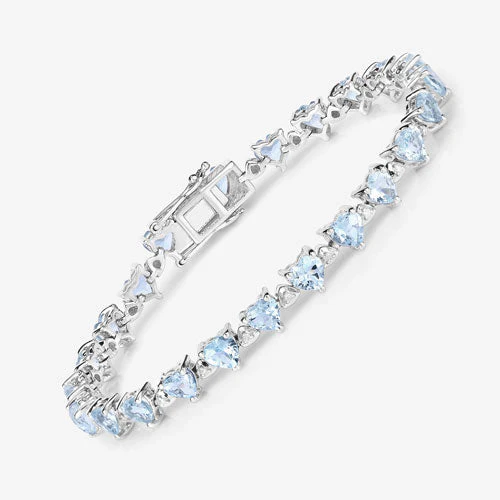7.71 Carat Genuine Aquamarine and White Diamond .925 Sterling Silver Bracelet - Image 10