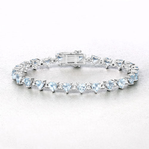 7.71 Carat Genuine Aquamarine and White Diamond .925 Sterling Silver Bracelet - Image 8