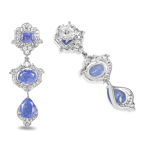 7.73 Carat Genuine Tanzanite and White Topaz .925 Sterling Silver Earrings - Image 5