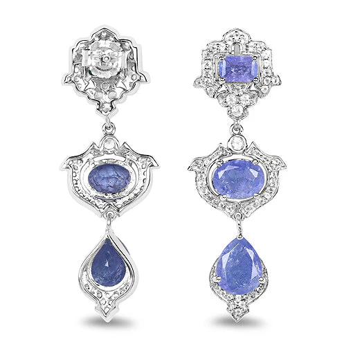 7.73 Carat Genuine Tanzanite and White Topaz .925 Sterling Silver Earrings - Image 6