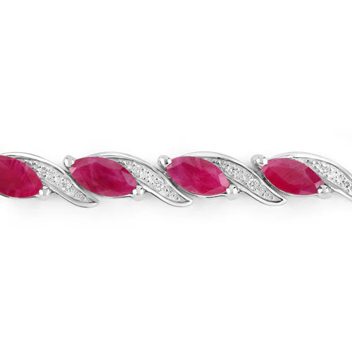 7.78 Carat Genuine Ruby and White Diamond 10K White Gold Bracelet - Image 2