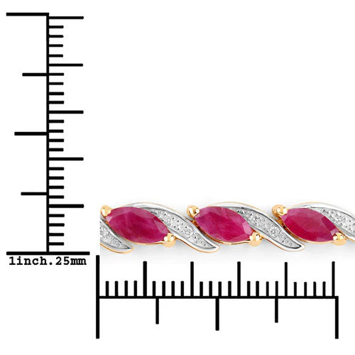 7.78 Carat Genuine Ruby and White Diamond 10K Yellow Gold Bracelet - Image 3