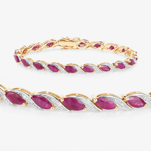 7.78 Carat Genuine Ruby and White Diamond 10K Yellow Gold Bracelet - Image 6