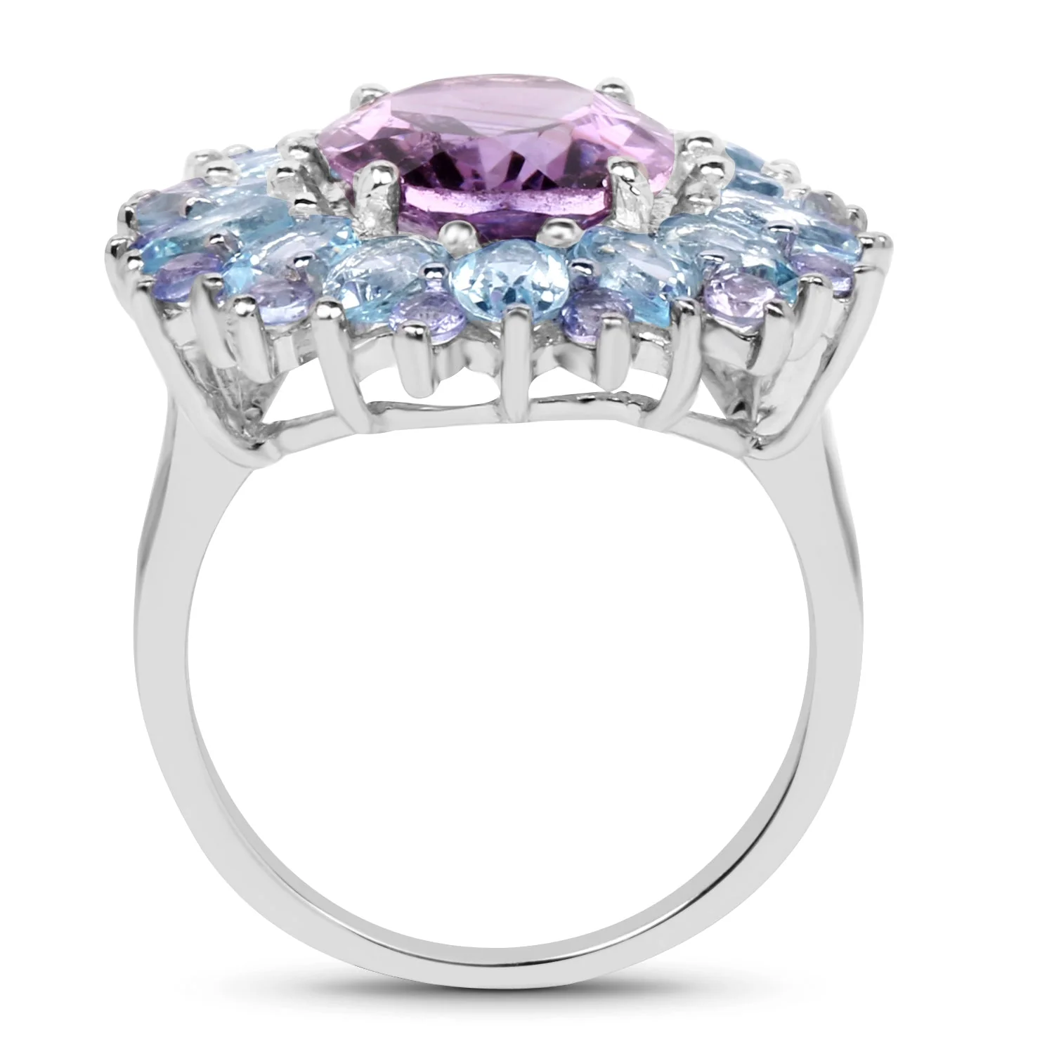 "7.79 Carat Genuine Amethyst, Blue Topaz and Tanzanite .925 Sterling Silver Ring - Image 2