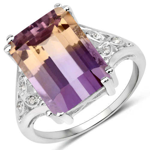 7.88 Carat Genuine Amethyst and White Topaz .925 Sterling Silver Ring - Image 2