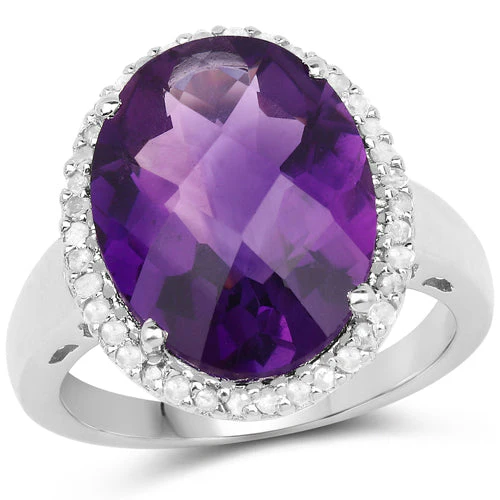 7.94 Carat Genuine Amethyst and White Diamond .925 Sterling Silver Ring - Image 4