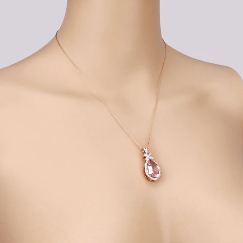 8.14 Carat Genuine Morganite and White Diamond 14K Rose Gold Pendant - Image 12