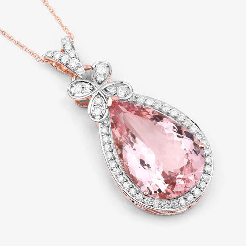 8.14 Carat Genuine Morganite and White Diamond 14K Rose Gold Pendant - Image 14