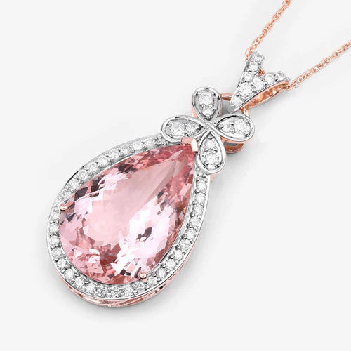 8.14 Carat Genuine Morganite and White Diamond 14K Rose Gold Pendant - Image 16