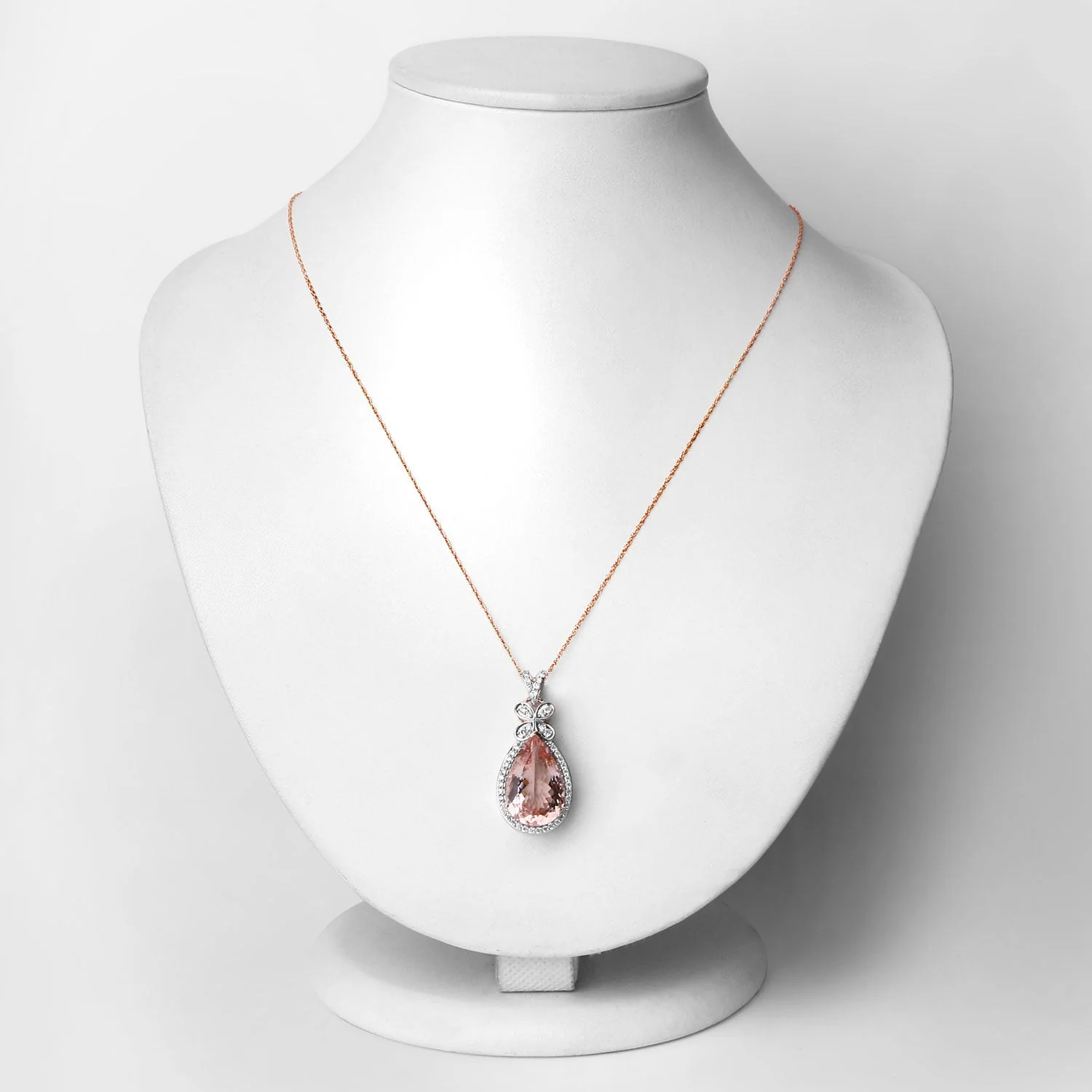 8.14 Carat Genuine Morganite and White Diamond 14K Rose Gold Pendant - Image 2