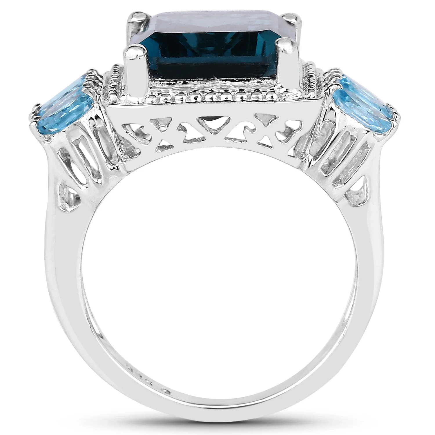 8.17 Carat Genuine London Blue Topaz and Swiss Blue Topaz .925 Sterling Silver Ring - Image 2