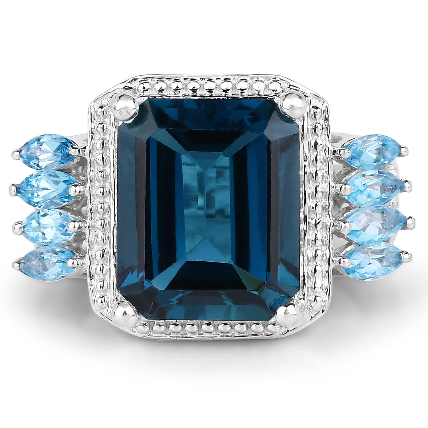 8.17 Carat Genuine London Blue Topaz and Swiss Blue Topaz .925 Sterling Silver Ring - Image 3