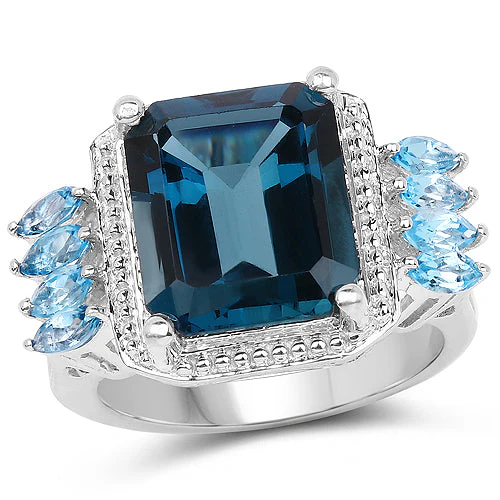 8.17 Carat Genuine London Blue Topaz and Swiss Blue Topaz .925 Sterling Silver Ring - Image 4