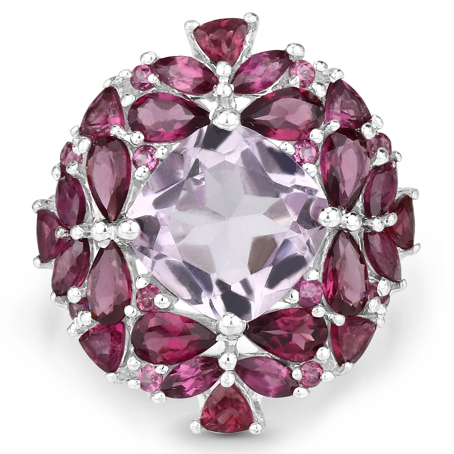 8.19 Carat Genuine Pink Amethyst and Rhodolite .925 Sterling Silver Ring - Image 3