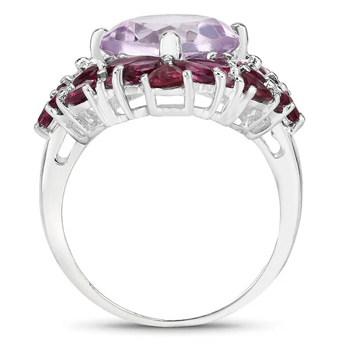 8.19 Carat Genuine Pink Amethyst and Rhodolite .925 Sterling Silver Ring - Image 5