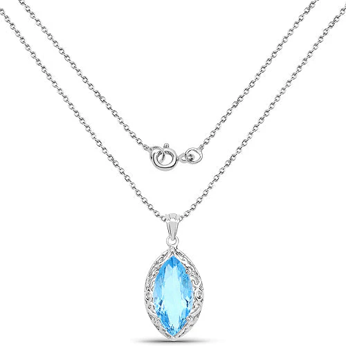 8.22 Carat Genuine Swiss Blue Topaz .925 Sterling Silver Pendant - Image 4