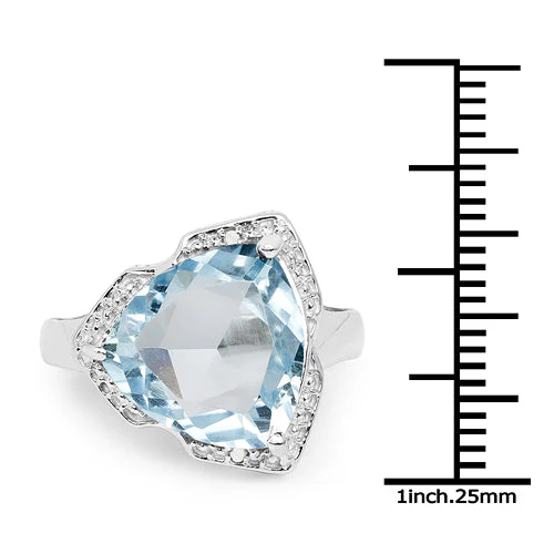 8.30 Carat Genuine Blue Topaz & White Diamond .925 Sterling Silver Ring - Image 6
