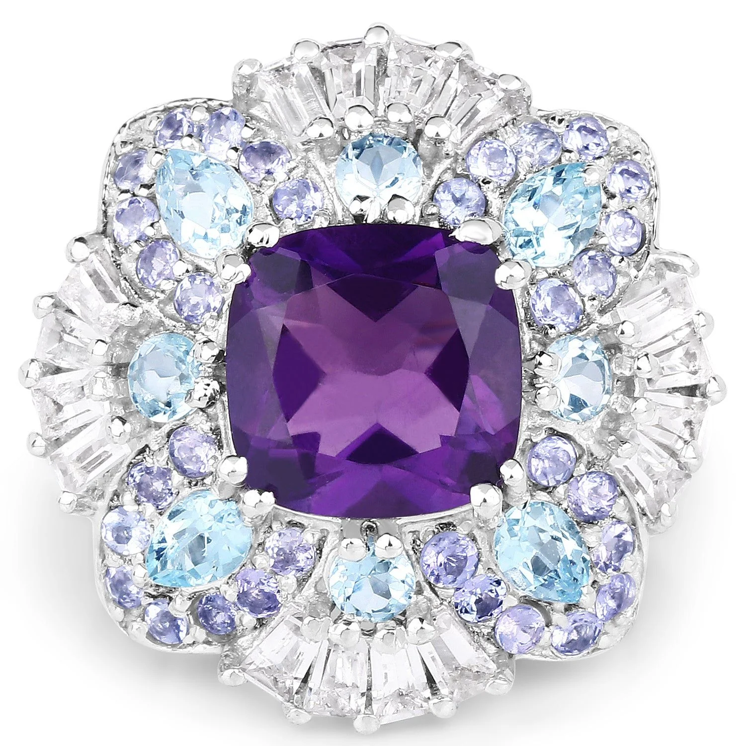8.38 Carat Genuine Multi Stones .925 Sterling Silver Ring - Image 3