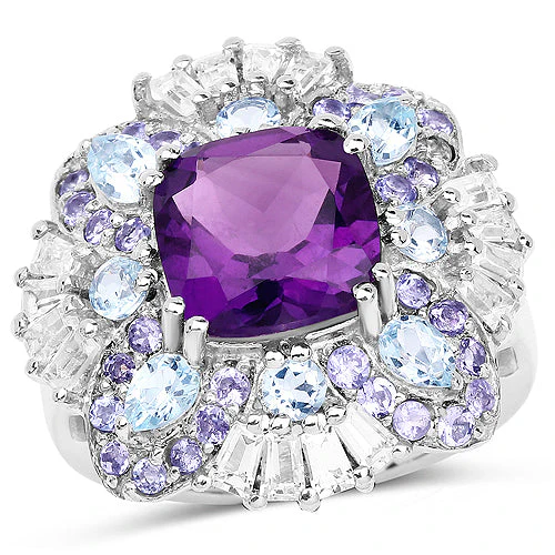 8.38 Carat Genuine Multi Stones .925 Sterling Silver Ring - Image 4