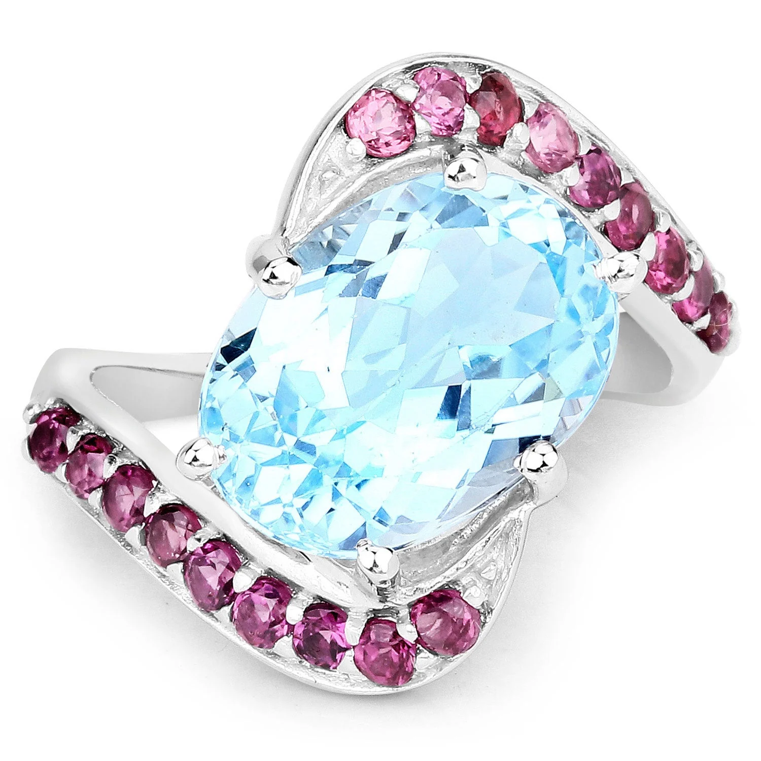 8.40 Carat Genuine Blue Topaz and Rhodolite .925 Sterling Silver Ring - Image 3