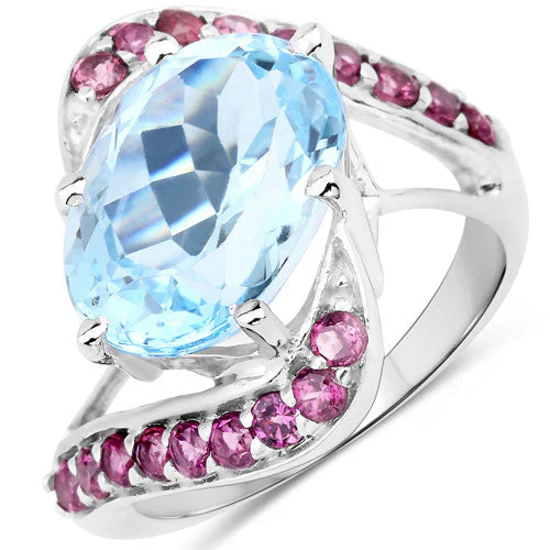 8.40 Carat Genuine Blue Topaz and Rhodolite .925 Sterling Silver Ring - Image 4
