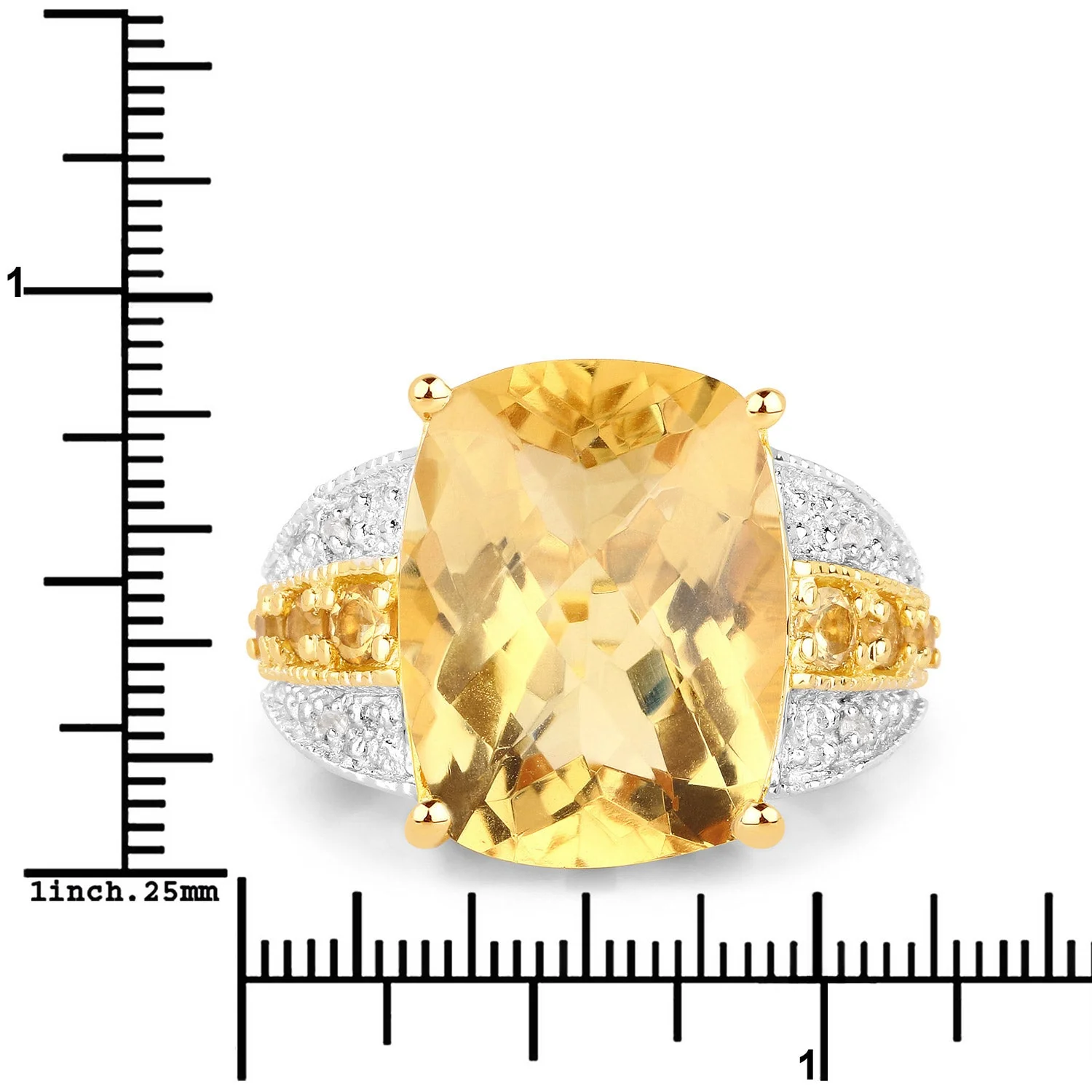 8.44 Carat Genuine Citrine and White Topaz .925 Sterling Silver Ring - Image 3