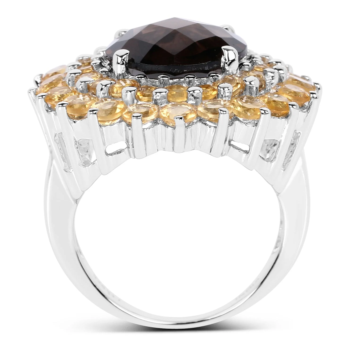 8.56 Carat Genuine Smoky Quartz & Citrine .925 Sterling Silver Ring - Image 2