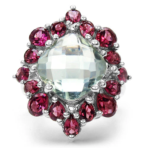 8.61 Carat Genuine Green Amethyst & Rhodolite .925 Sterling Silver Ring - Image 4
